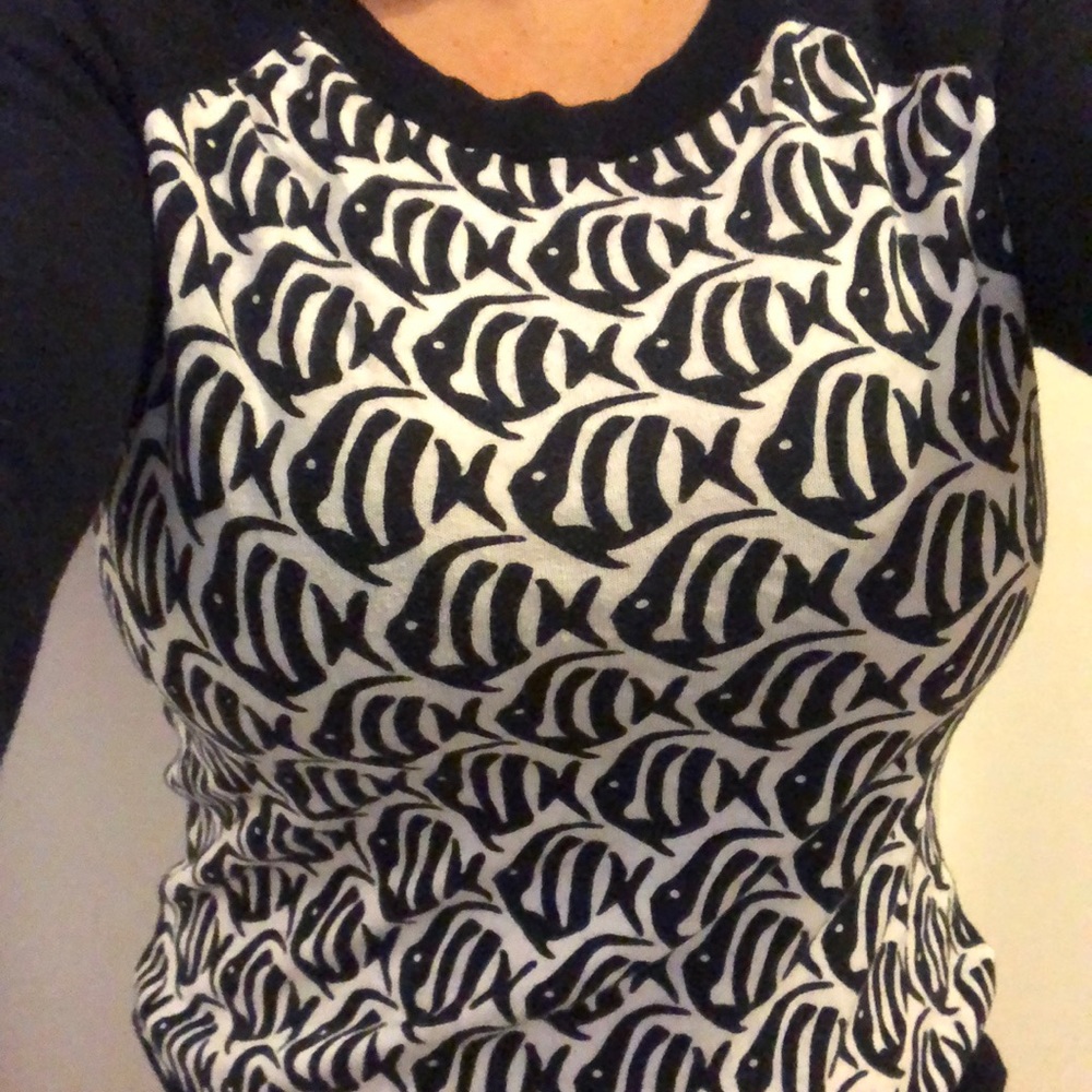 J.Crew Sweater Sz Sm Nautical Fish Navy Blue Fish